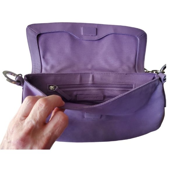 Ann Taylor Leather, Suede, & Brushed Silver Shoulder Handbag | NWOT | Lavender - Picture 3 of 14
